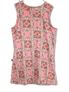 Casa Cabana Linen Blend Kaleidoscope Print Shift Dress Coral Green XL Lined